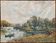 Large watercolor painting "Bords of the Yonne" with boats P. Guillon