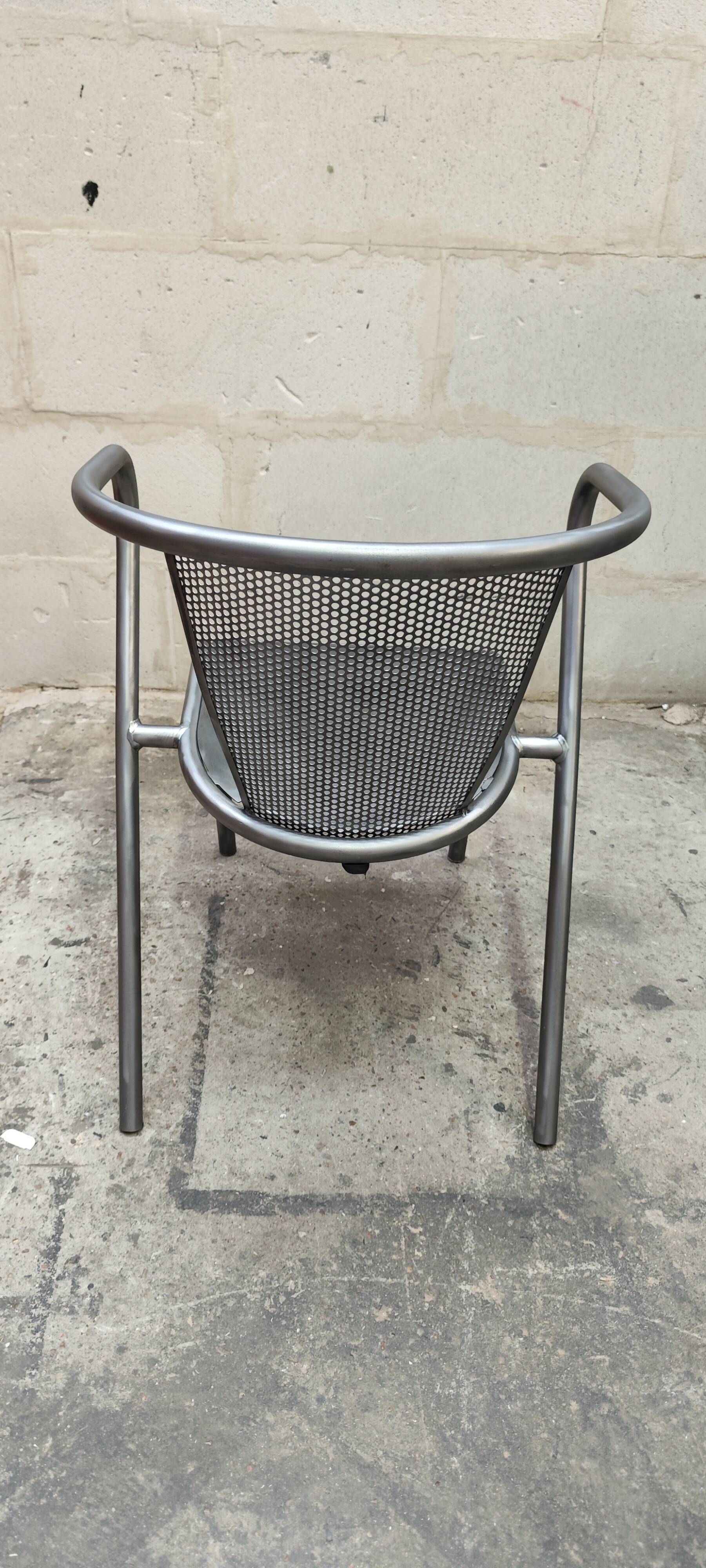 set of 4 graphite metal armchairs