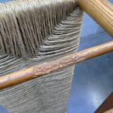 Rustic bench in raffia and solid wood