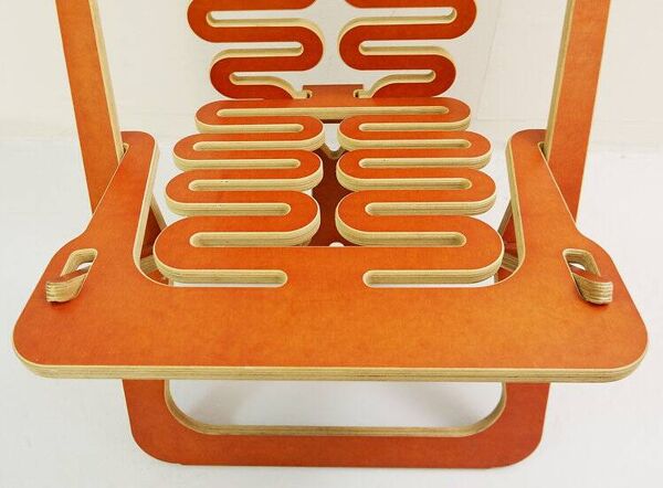 Gregg Fleishman Prototype European cutout plywood ''Lumbarest'' or Puzzle chair, from the 1970s