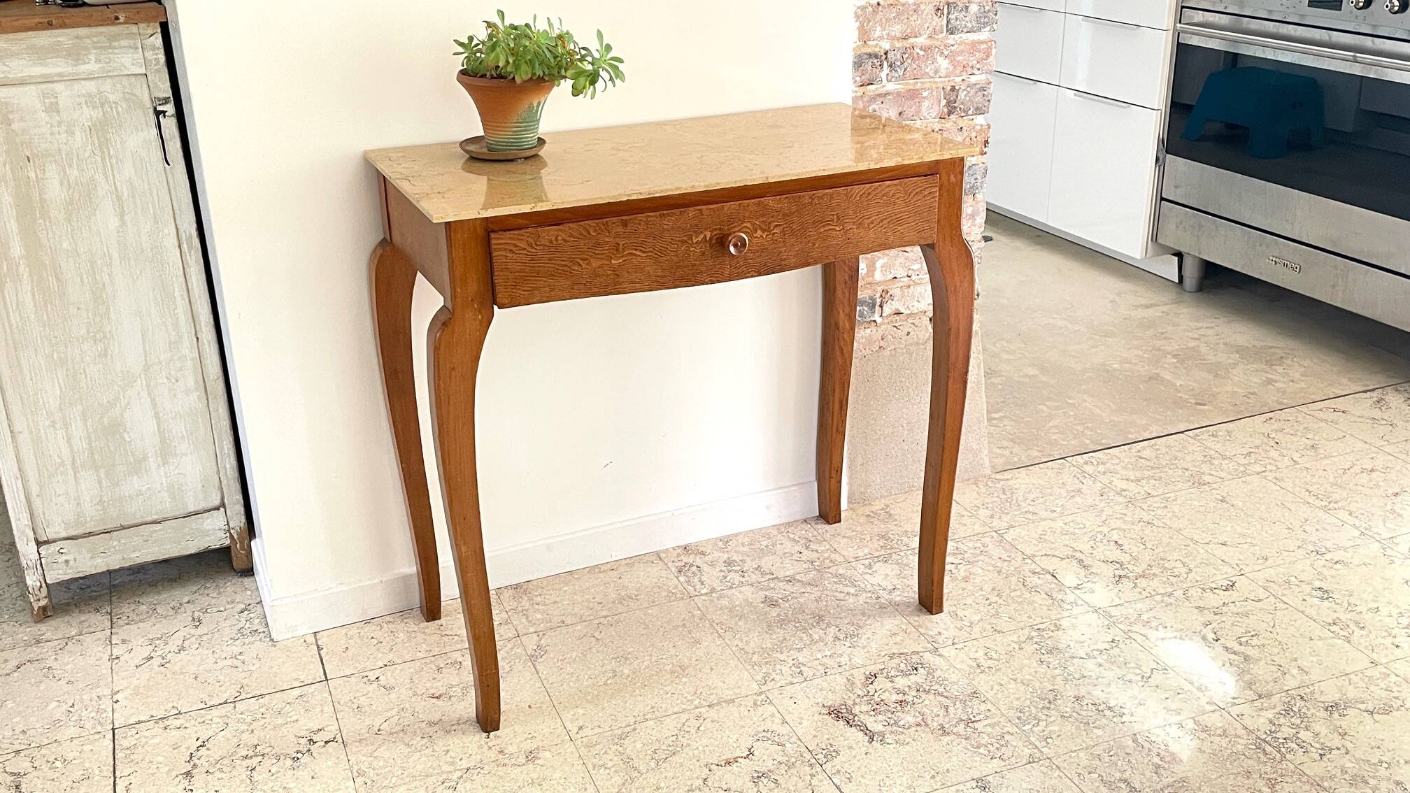 Vintage wood and marble console desk