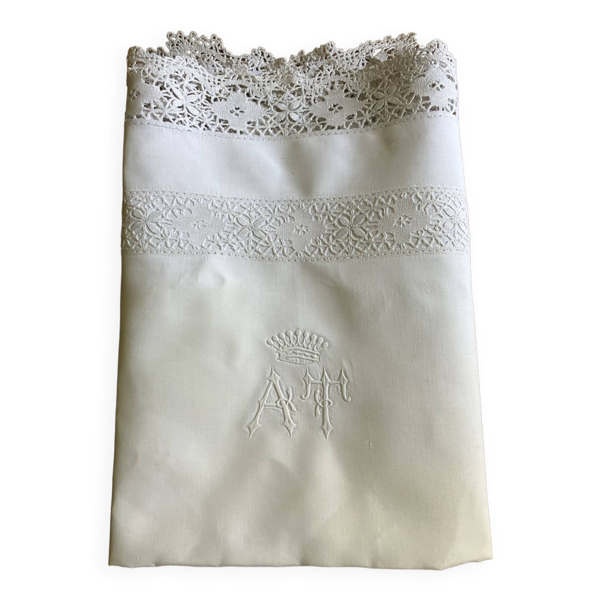 Old linen, pillowcase, AT monogram