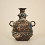 Vase amphore en céramique bleue, brune, verte et blanche, années 1970