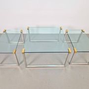 T53 Coffee and Side Tables in Brass and Glass by Peter Ghyczy, 1970s, Set of 3