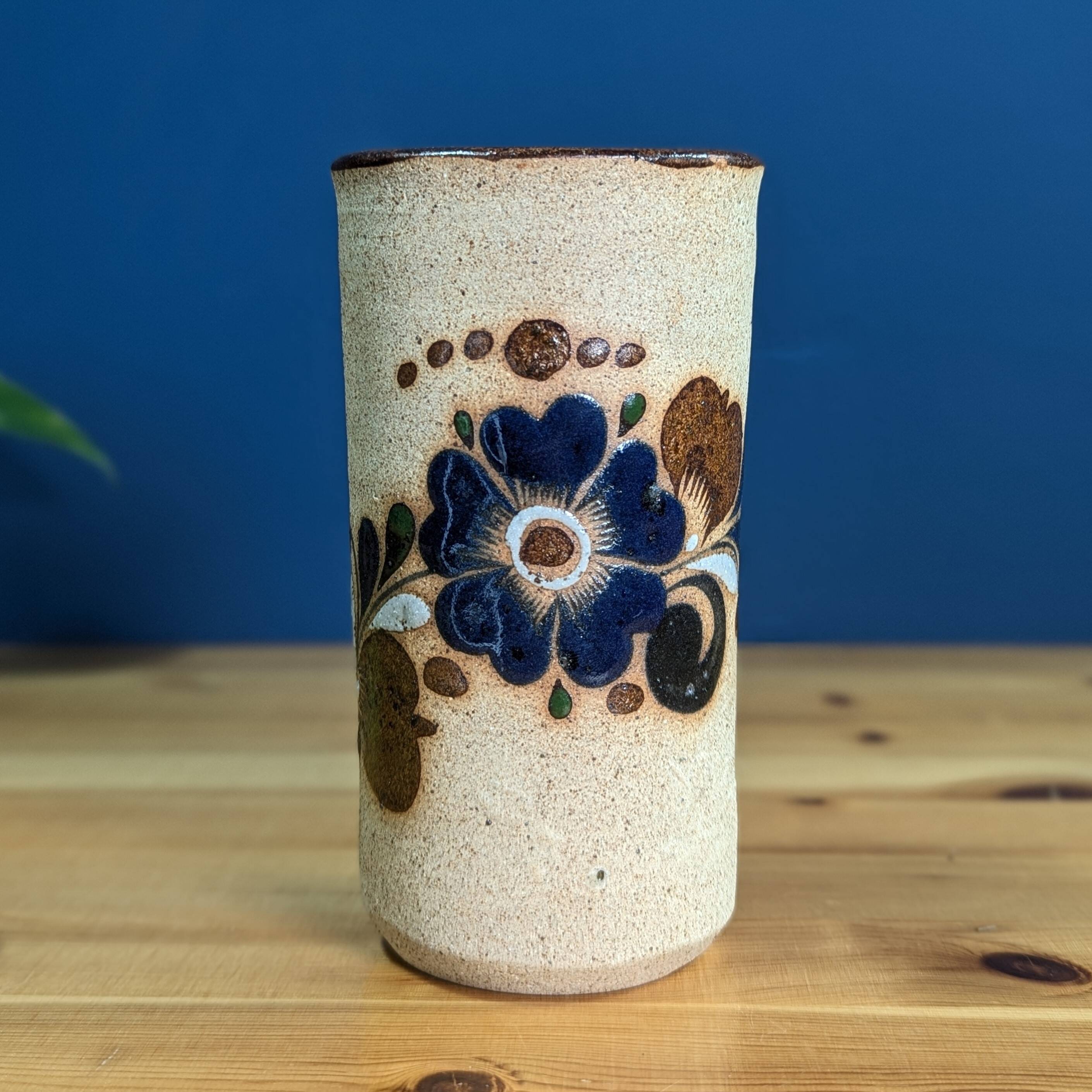 Vintage Floral Mexican Pottery Vase Signed Numbered 6 Mexico CO