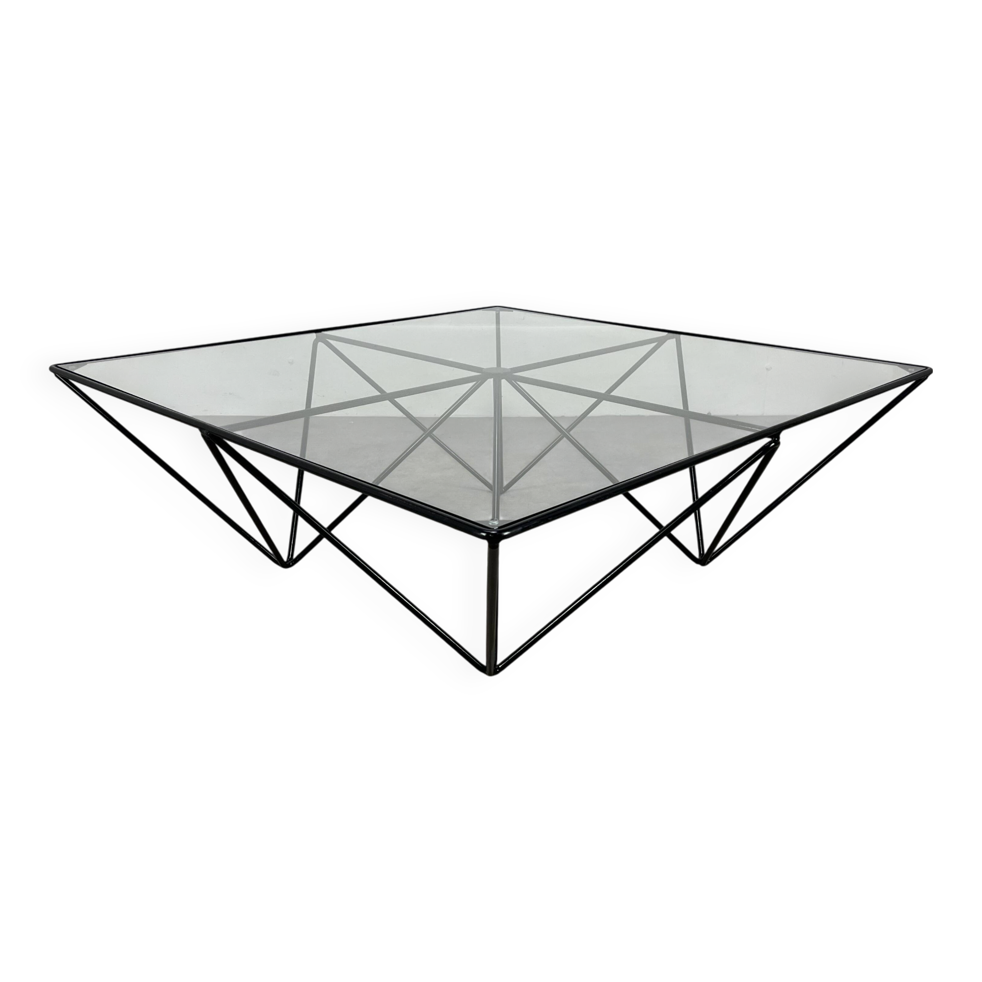 Pyramidal coffee table in steel wire and glass in the style of Piva