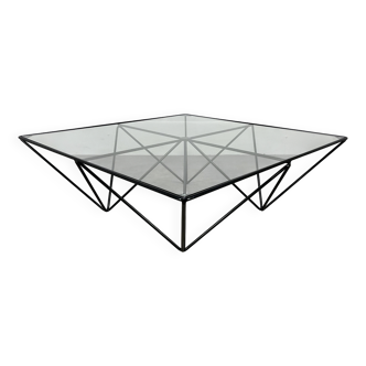 Pyramidal coffee table in steel wire and glass in the style of Piva