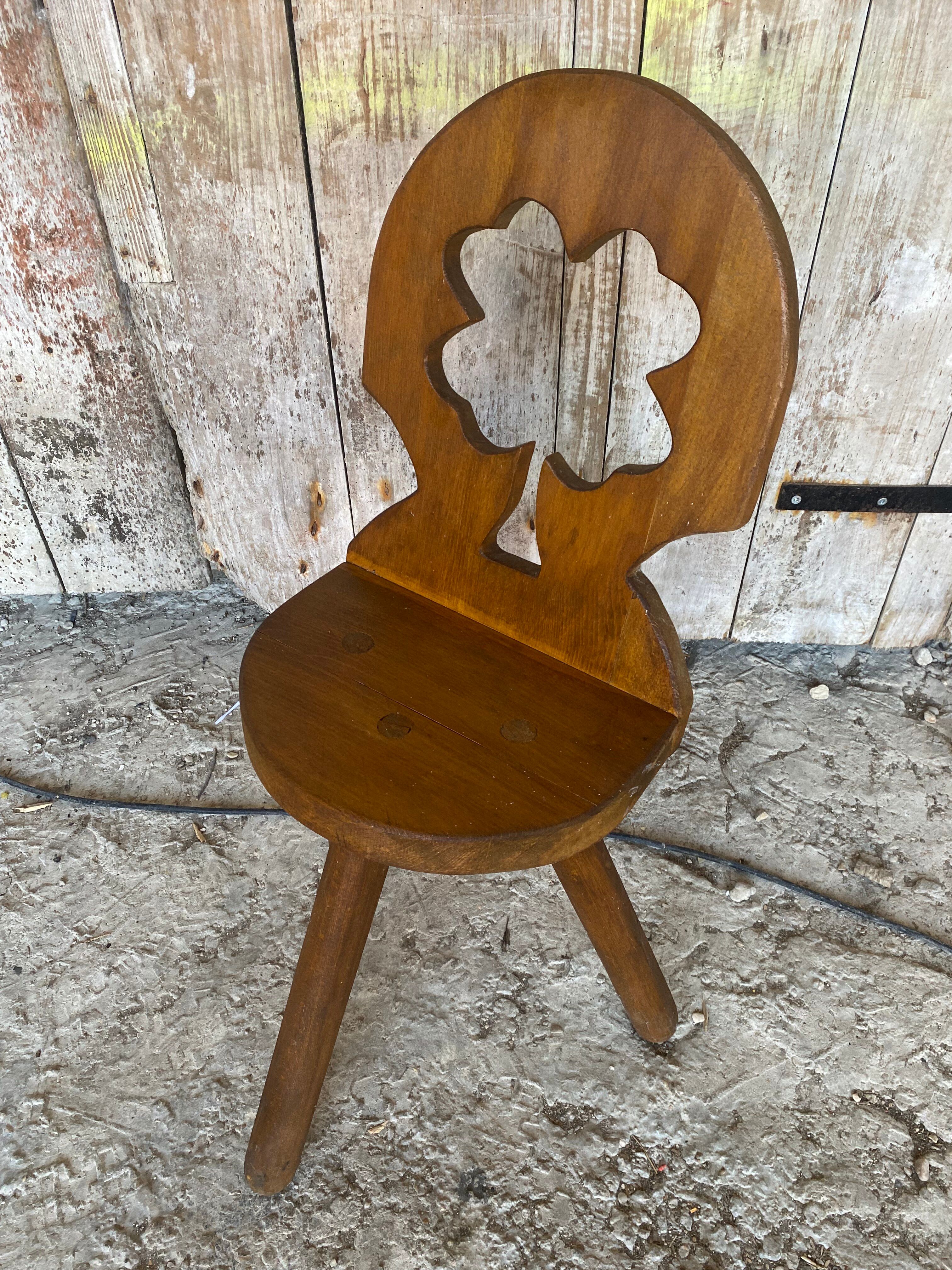 Vintage Brutalist Handmade Tripod Solid Wood Chair