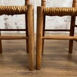 4 chaises Art Populaire en bois et paille