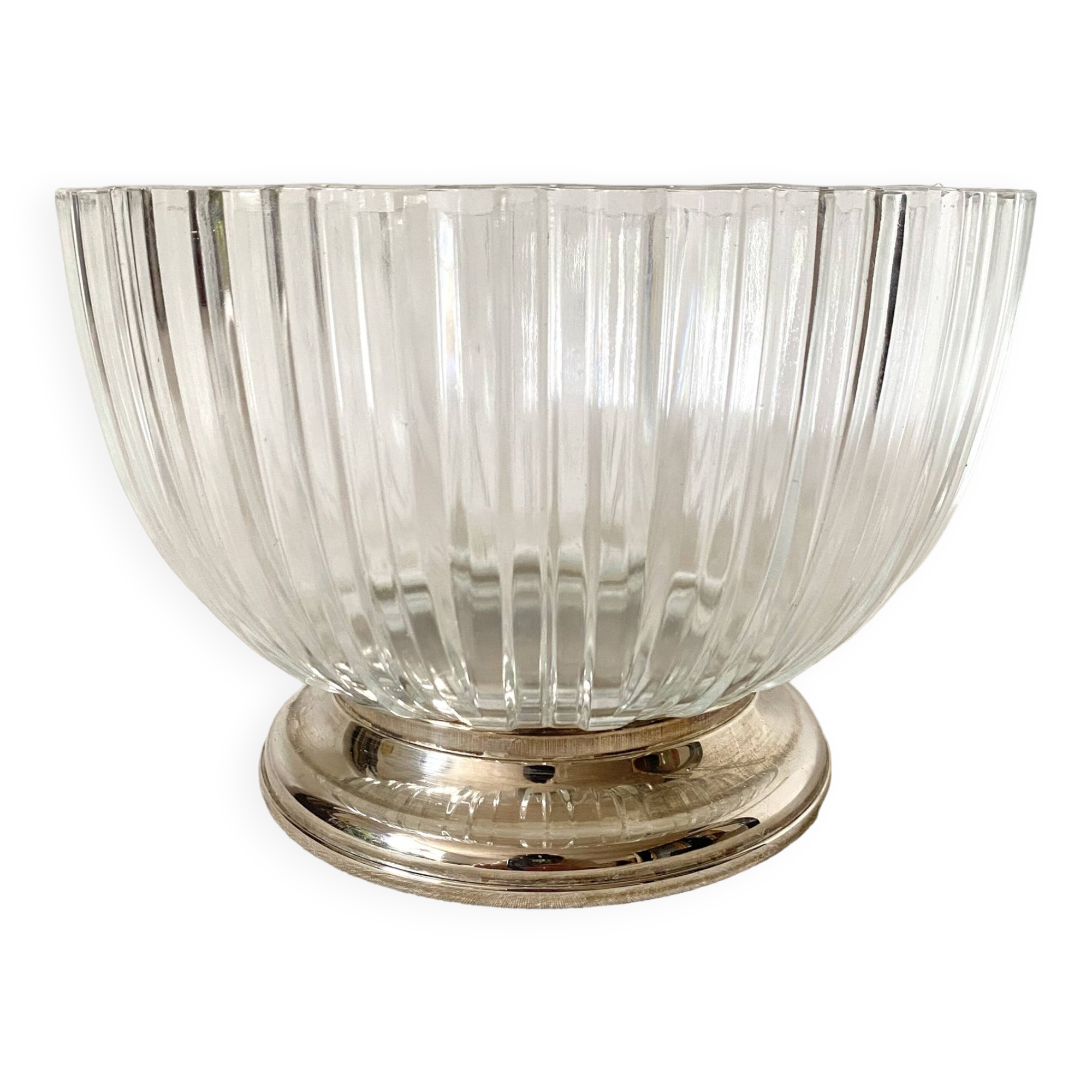 Saladier ou Coupe à fruits en verre et métal argenté