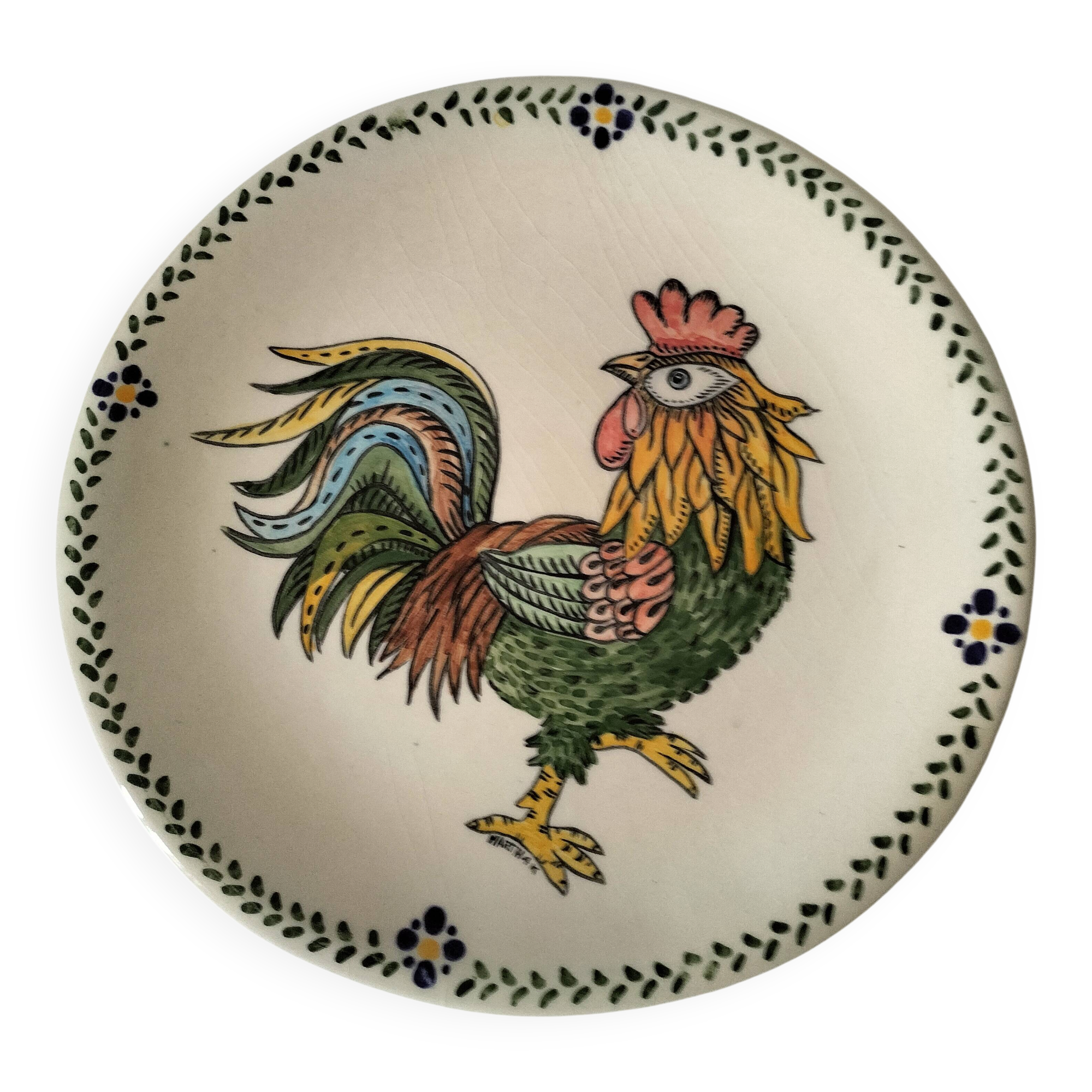 Earthenware plate with polychrome rooster – Martha Kołodziej – 2004