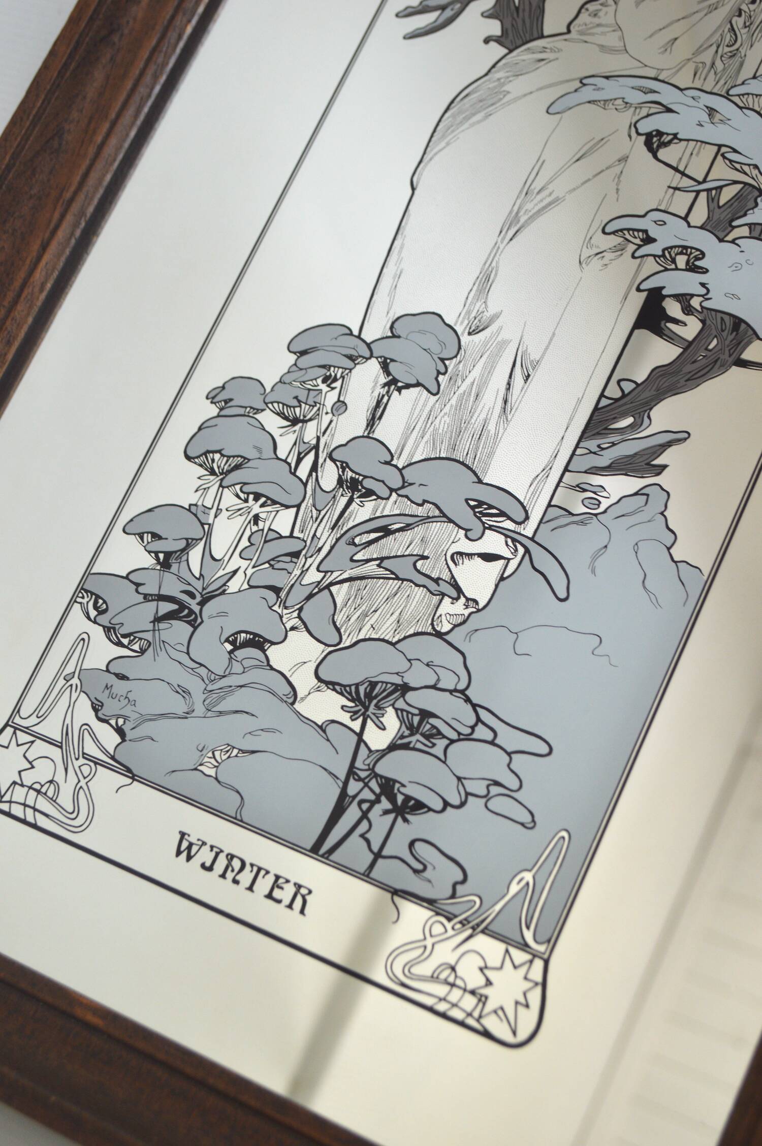 Winter mirror 70s Art Nouveau style after Alfons Mucha