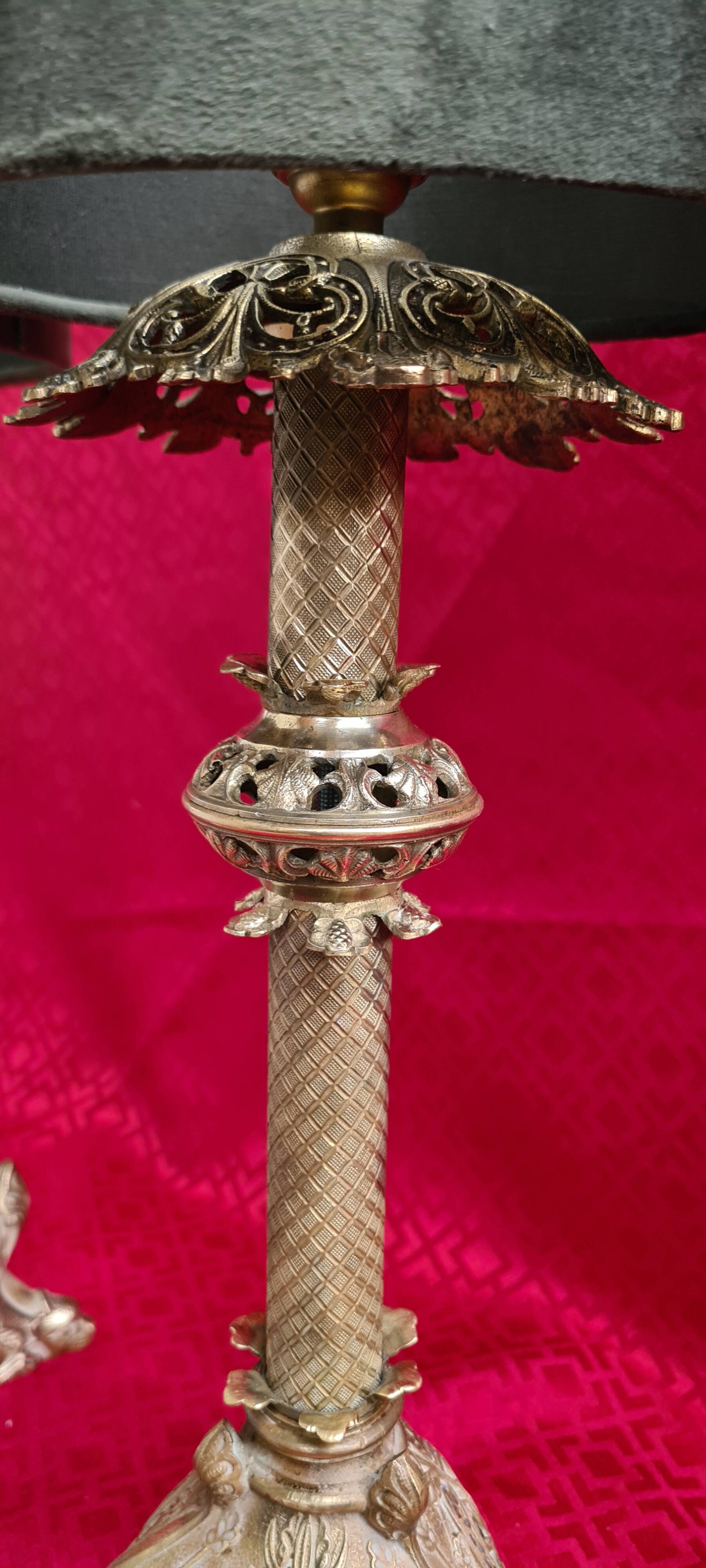 Pair of 18th century chiseled bronze lamps