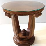 Art Deco Round Oak Durmast and Glass Coffee Table, Italy