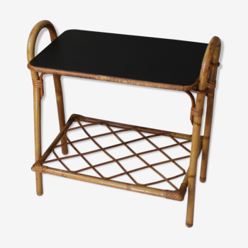 Vintage rattan & bamboo magazine holder table