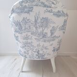Fauteuil crapaud toile de Jouy bleu
