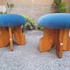 Modern Poufs in Light Wood and Blue Velvet Fabric from Artigianato Italiano, Set of 2