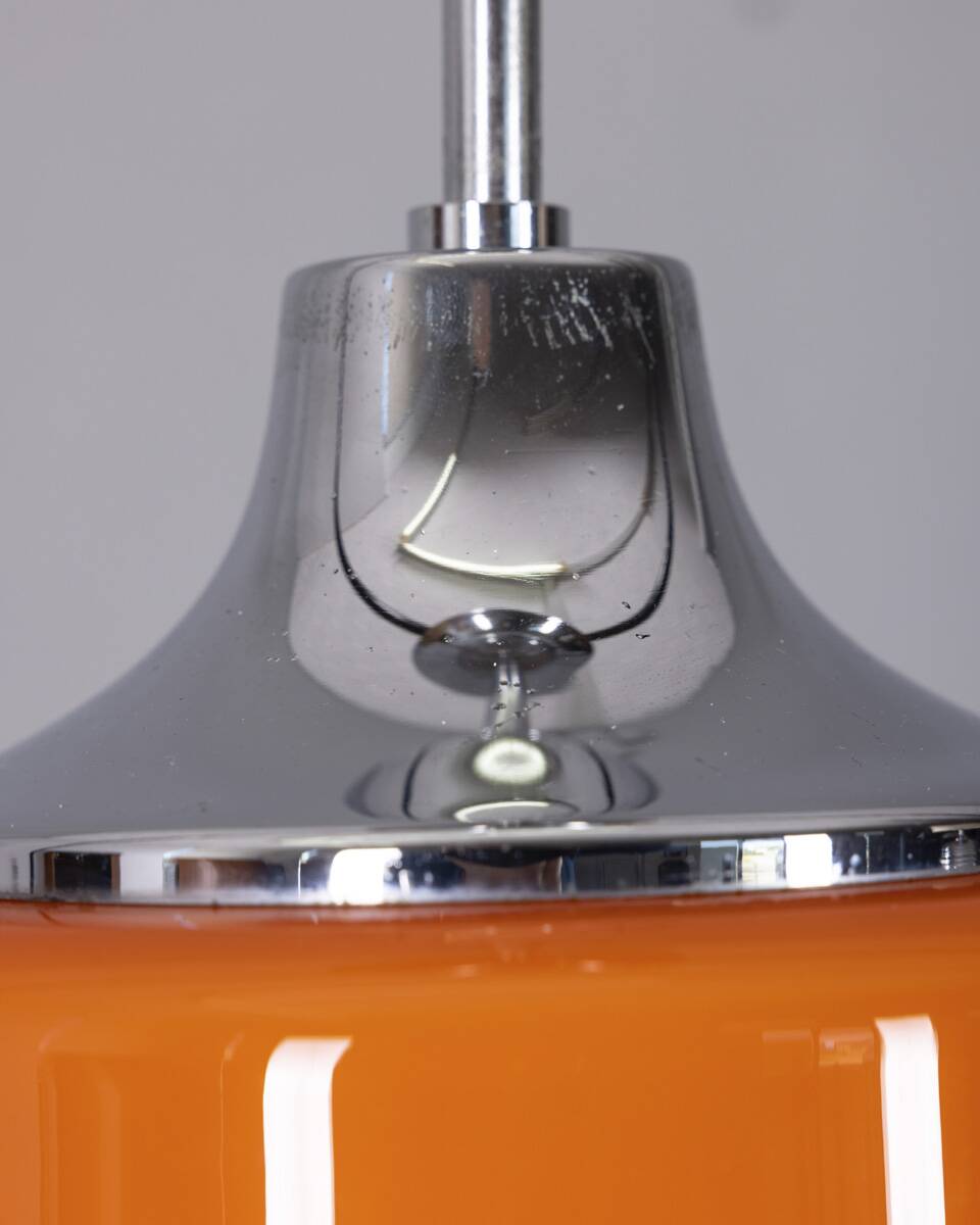 Vintage 1970s chandelier in metal and orange glass, italian design
