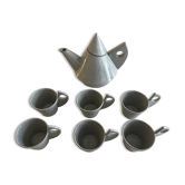 80s/90s design tea set, speckled ceramic, teapot + 6 cups.