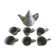 80s/90s design tea set, speckled ceramic, teapot + 6 cups.