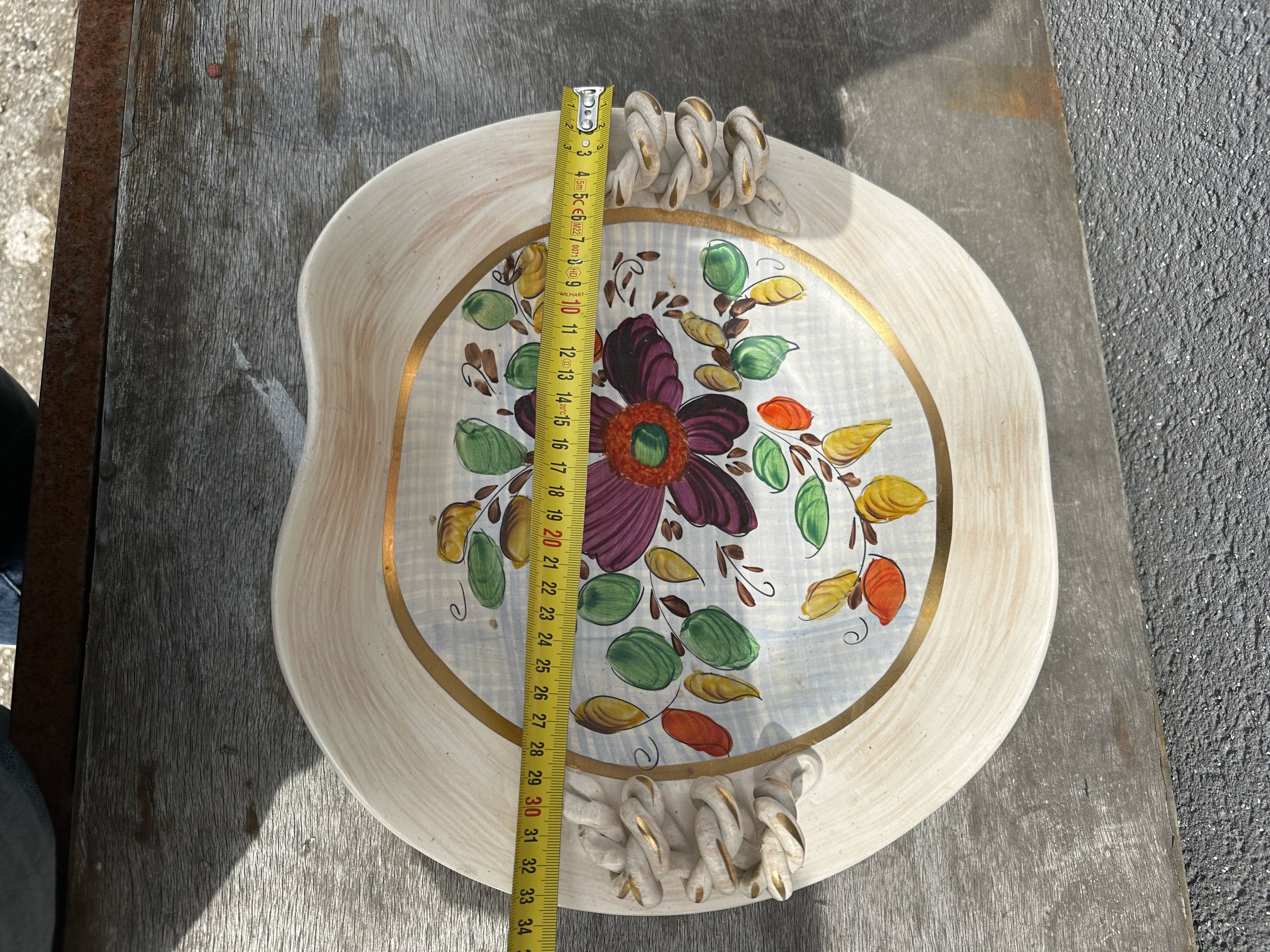 Painted ceramic fruit basket woven by Hubert Becquet, Quaregnon.
