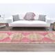 Vintage pink geometric Turkish hand-knotted runner 92x356