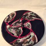 Cheese platter Vallauris glazed ceramic black red A035