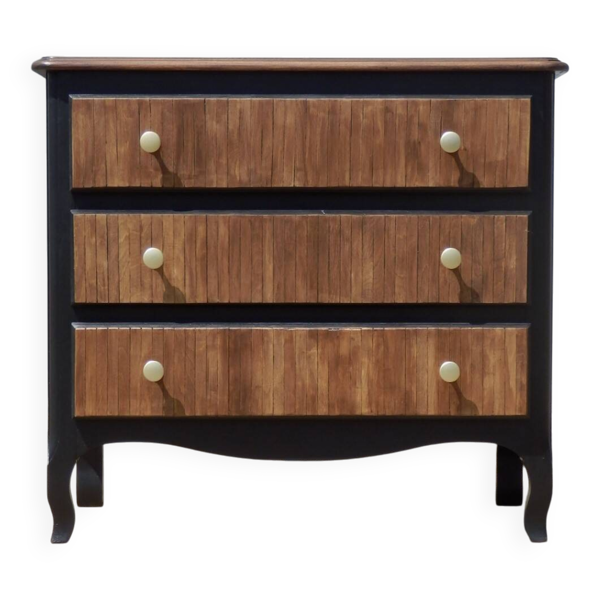 Commode 3 tiroirs en wengé et peinte en noir