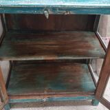 Ancien vaisselier en teck birman patine bleue-blanche d'origine