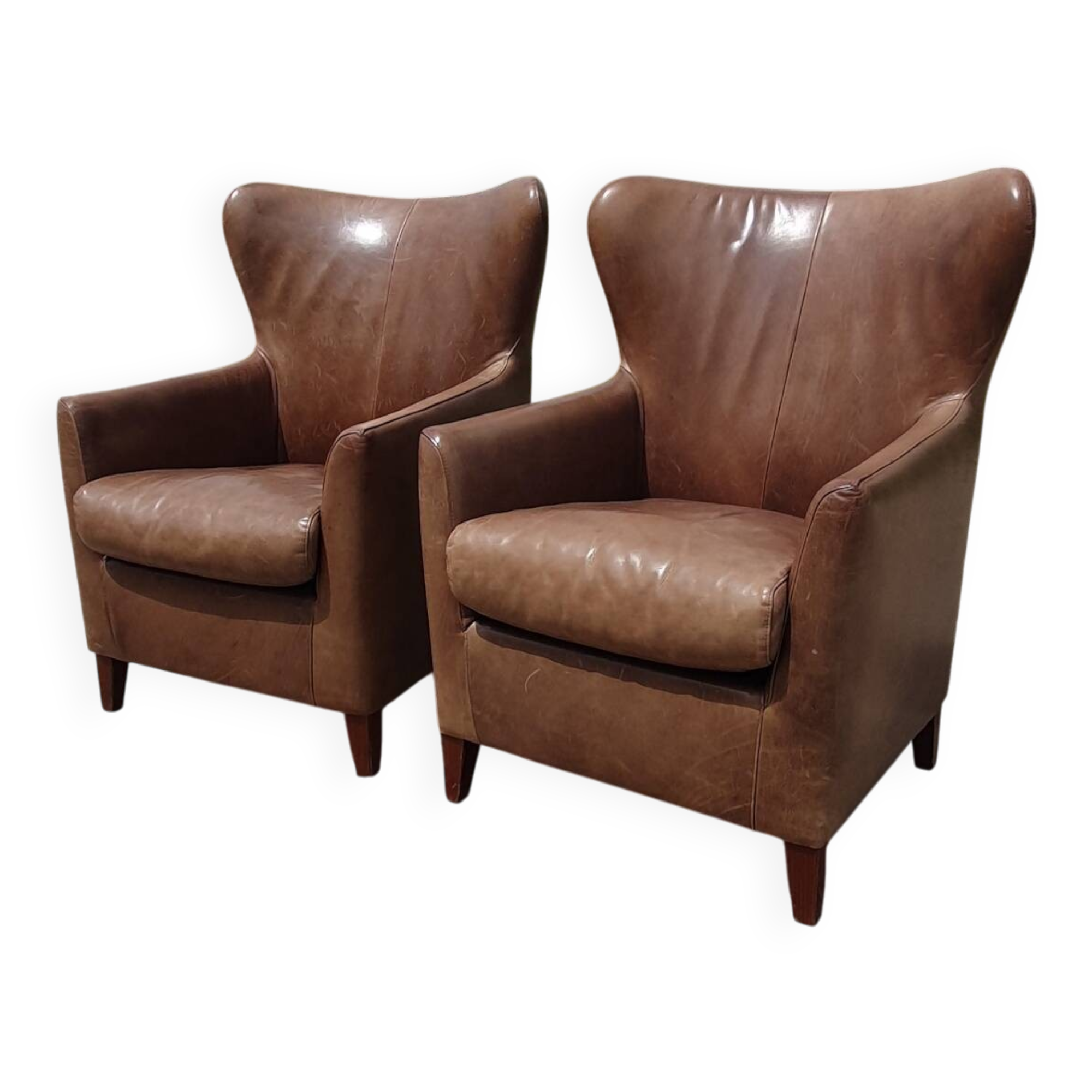 Pair leather wingback armchairs Machalke