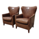 Pair leather wingback armchairs Machalke
