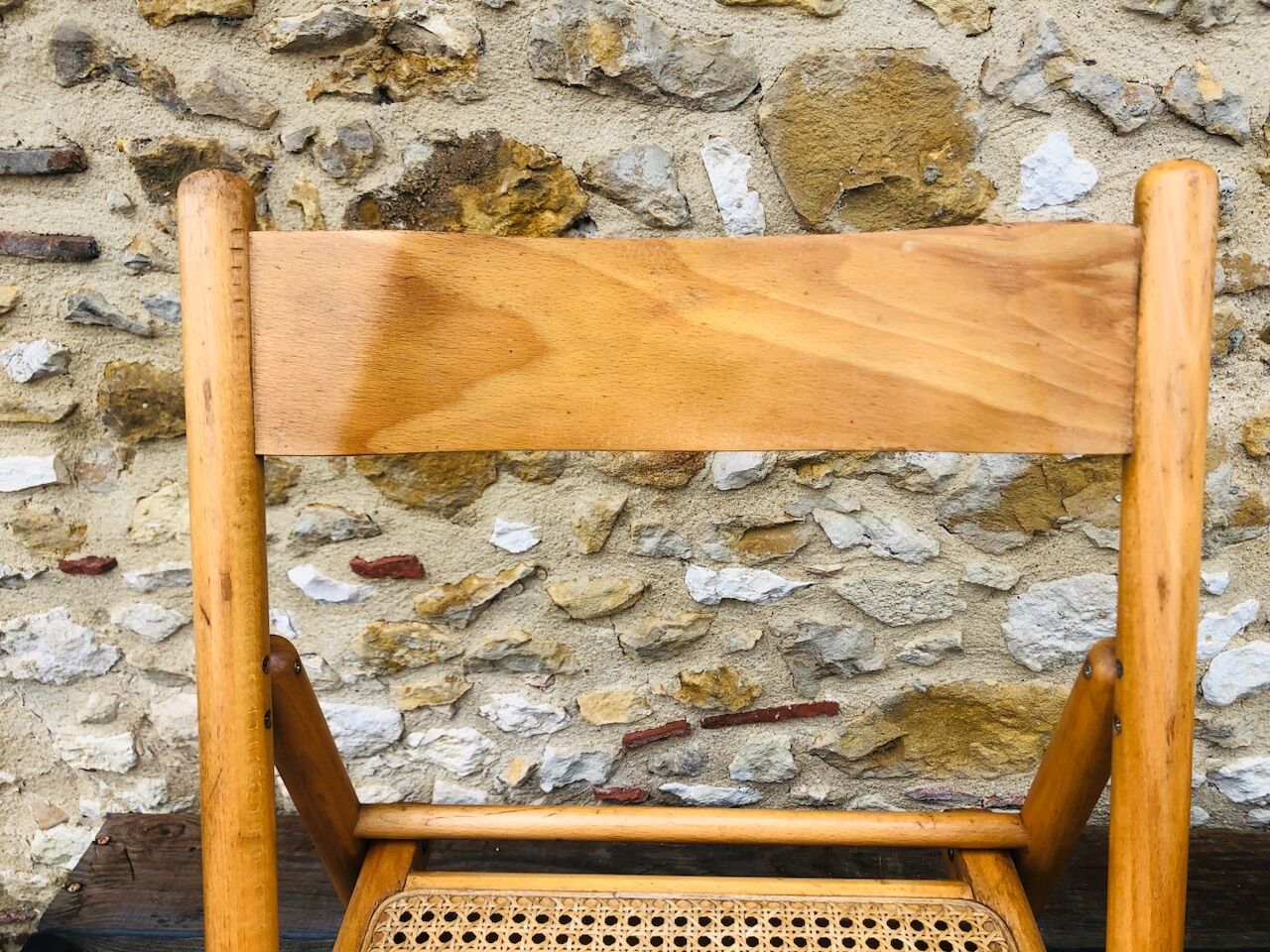 Set of 2 vintage folding chairs, rattan cane for Habitat, circa 70/80