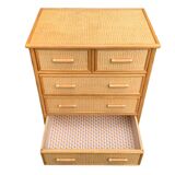 Rattan and woven wicker chest of drawers and mirror, 1970