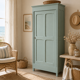 Antique Parisian wardrobe in grey-green solid pine.