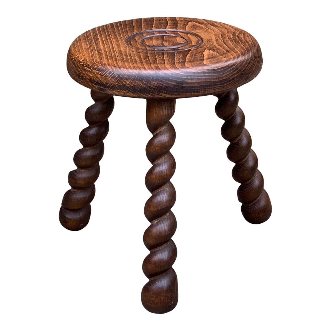 3 vintage turned wood stools