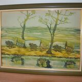 Malagasy silk zebu painting from the 70s