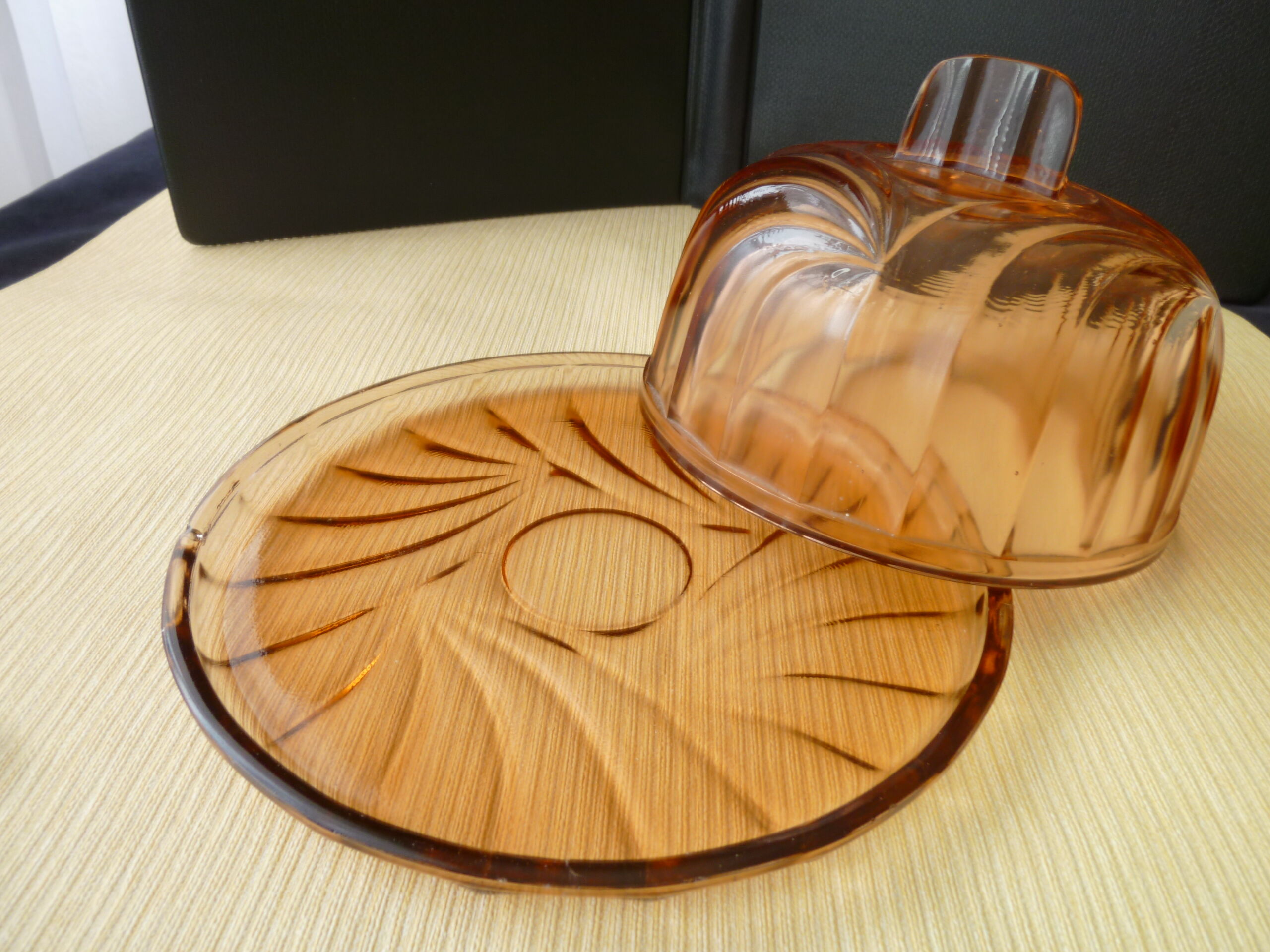 Pink moulded pressed glass cheese bell