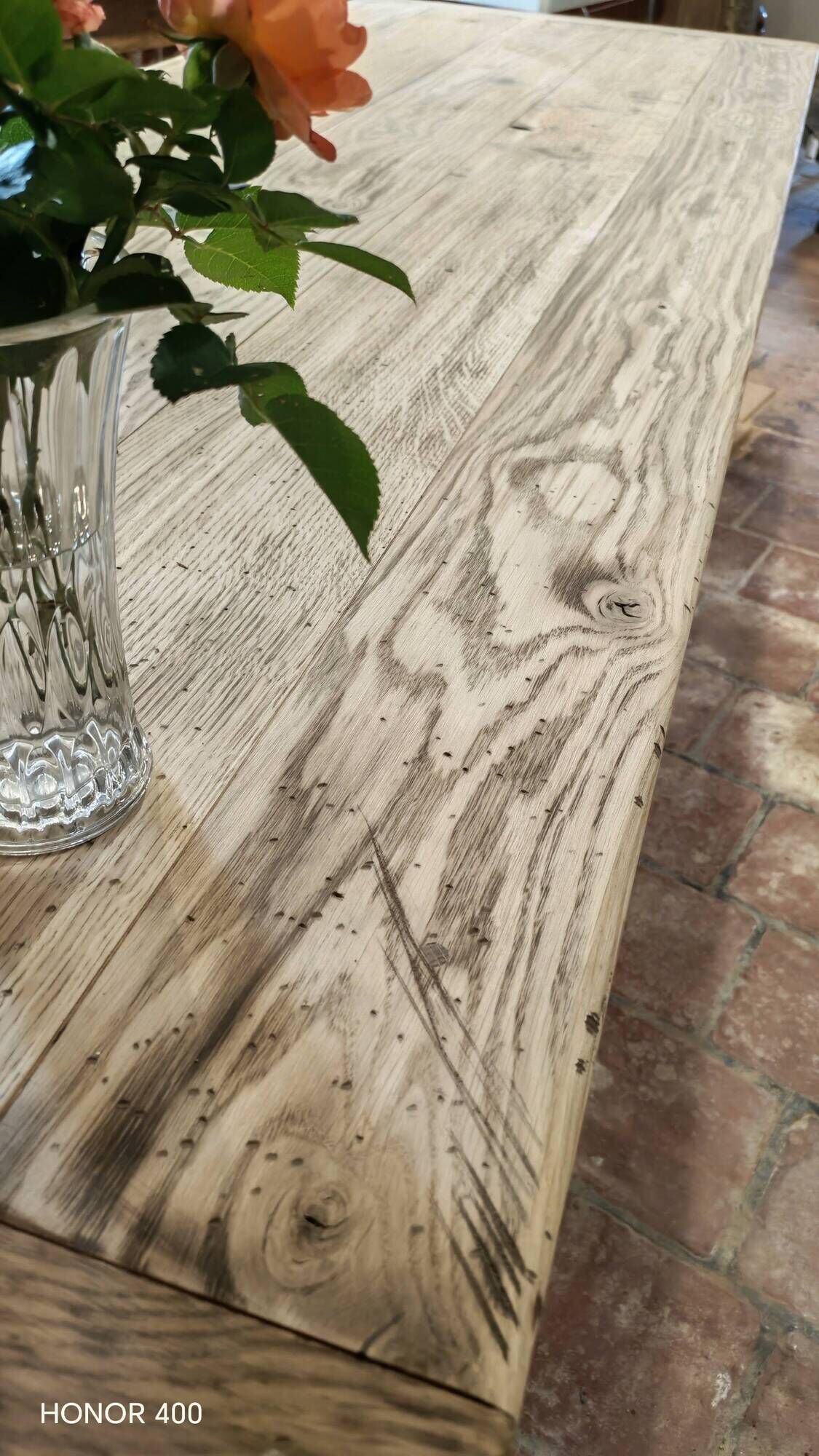 Solid oak farmhouse table "brut" 247x89, top "chocolate oak"