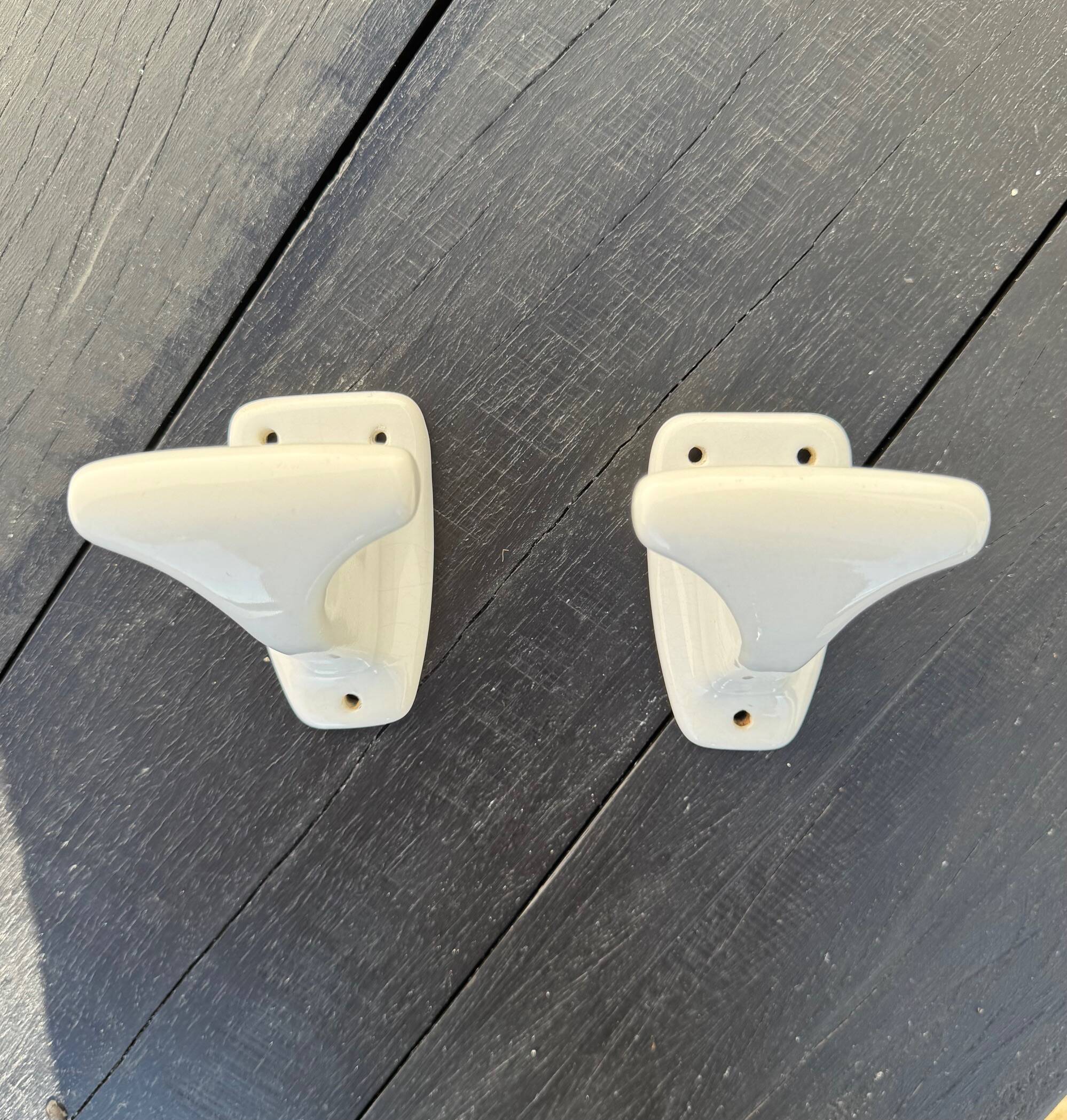 2 old porcelain coat hooks
