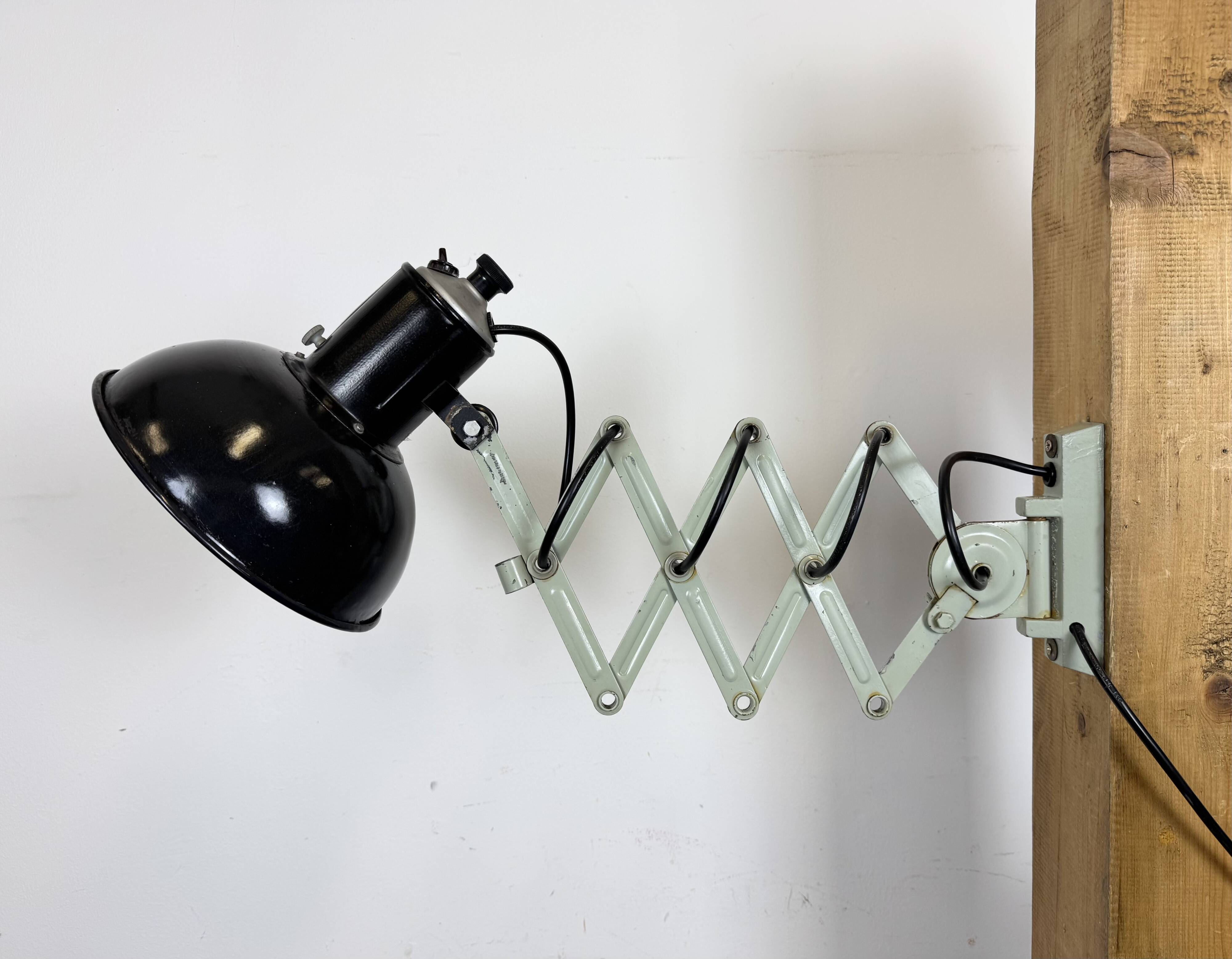 Industrial Black Enamel Scissor Wall Lamp, 1950s