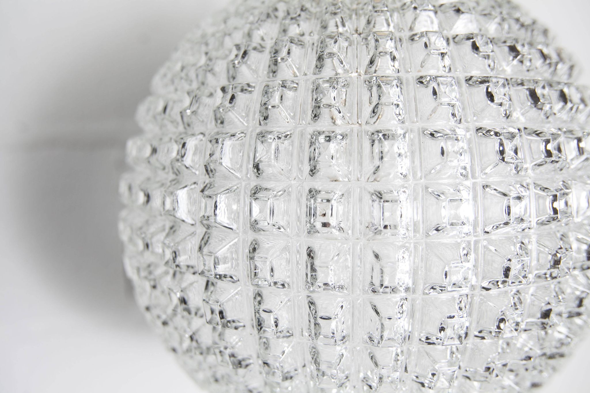 1960s Holophane Ball Pendant Chandelier, Thick Glass, 30 cm, and Vintage Brass