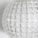 1960s Holophane Ball Pendant Chandelier, Thick Glass, 30 cm, and Vintage Brass