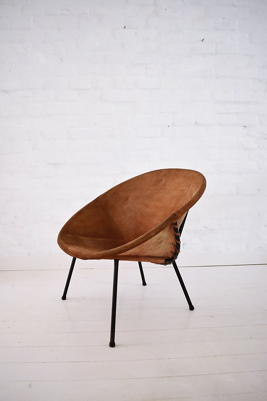 Vintage balloon suede easy chair, 1960s, Hungary