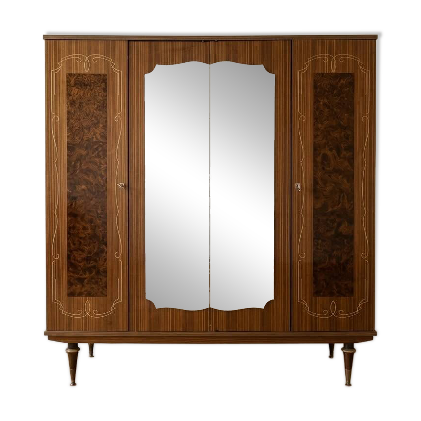1970s vintage wooden wardrobe with mirrors