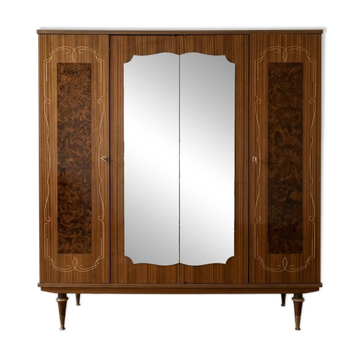1970s vintage wooden wardrobe with mirrors