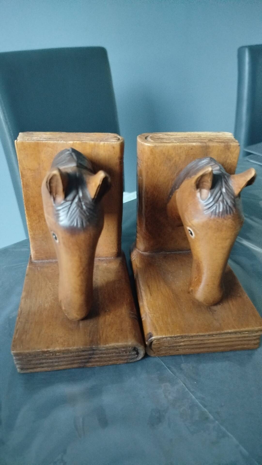 Wooden horse bookends