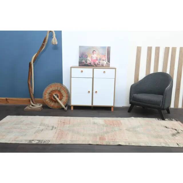 1970s Turkish Oushak Handmade Wool Cotton Orange Runner Rug 116x322