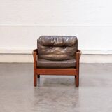 Teak and leather armchair