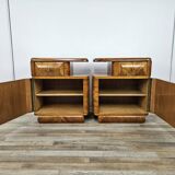 Art Decò bedside tables in blond walnut with drawer and shelf