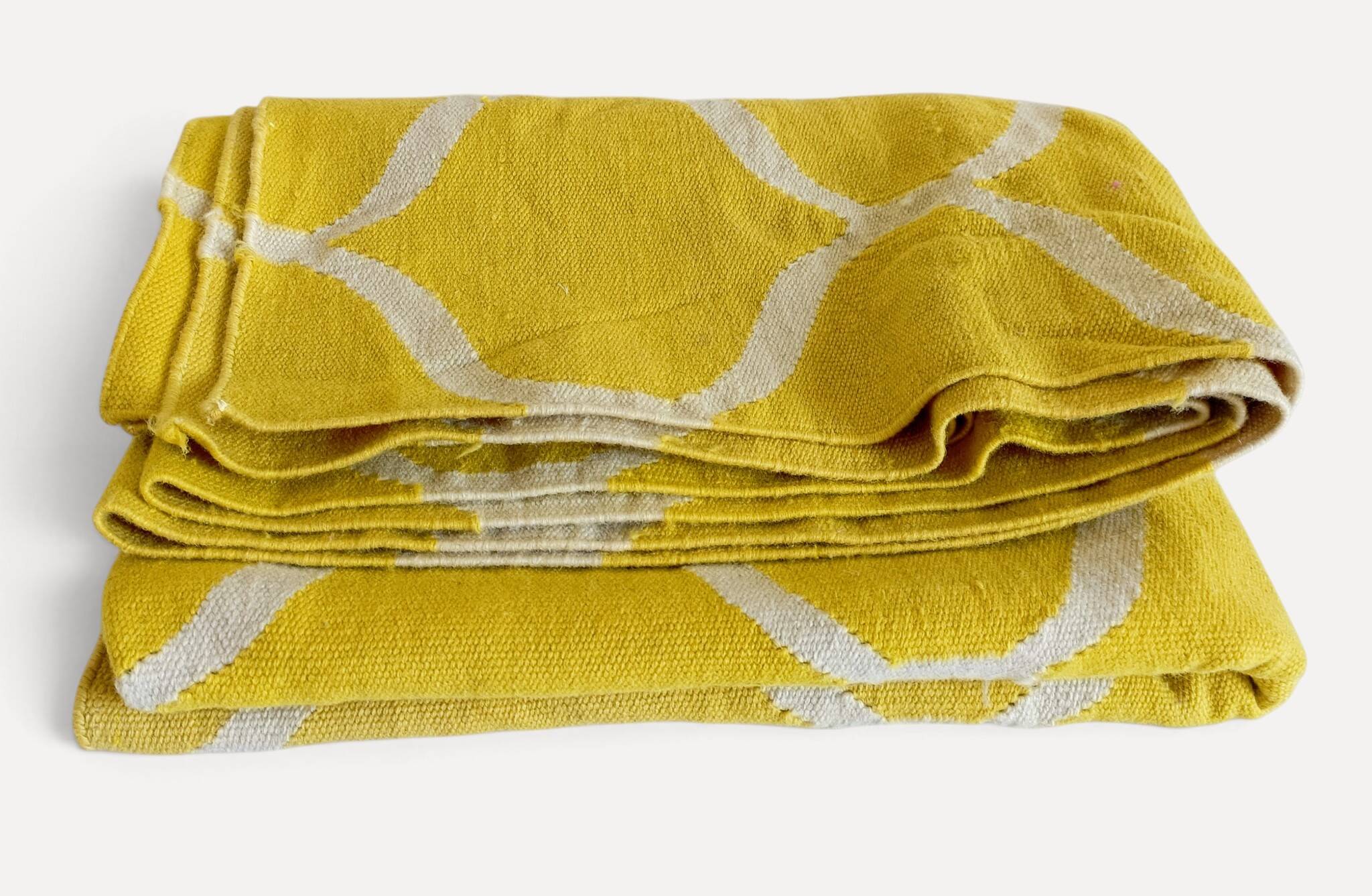 Vintage Moroccan Hand Loomed Yellow and Ivory Wool Rug, Late 20th Century